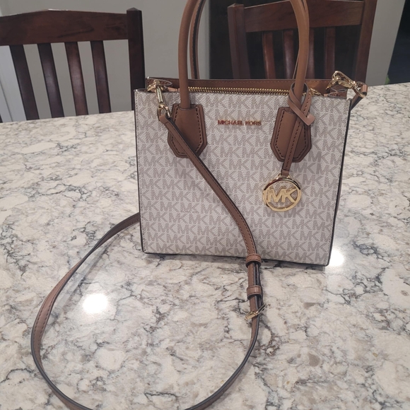 Michael Kors Cream and Brown Crossbody Bag with Monogram - Picture 1 of 6